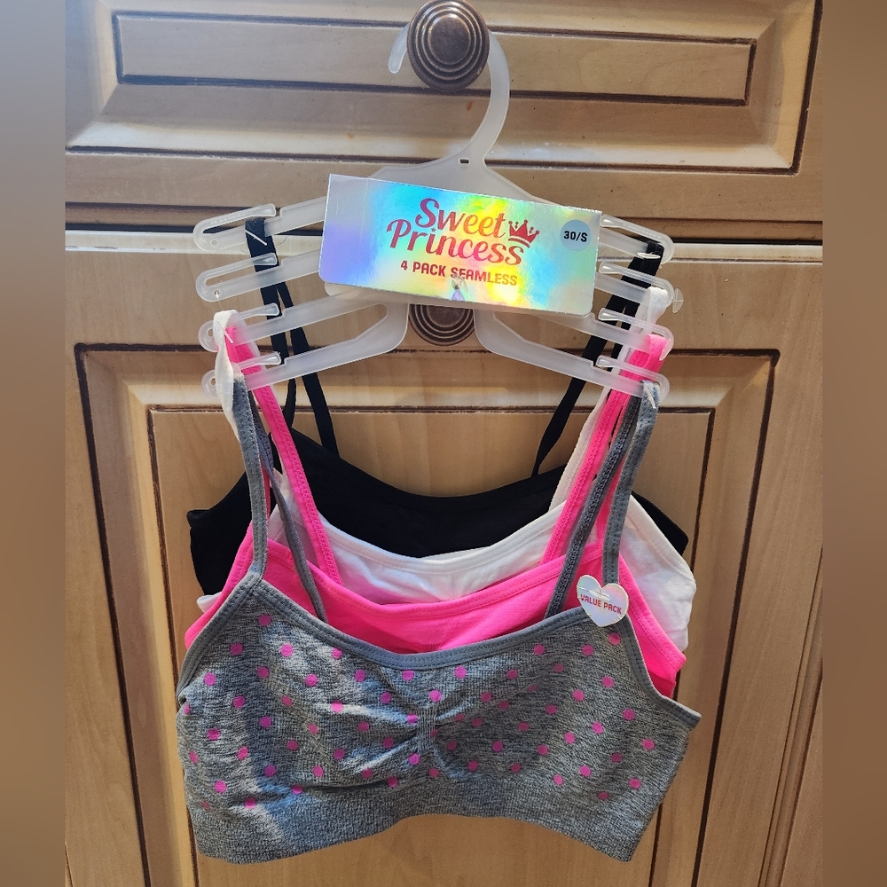 Girls' Seamless Bra 4-Pack - Pink, Black, White, Gray